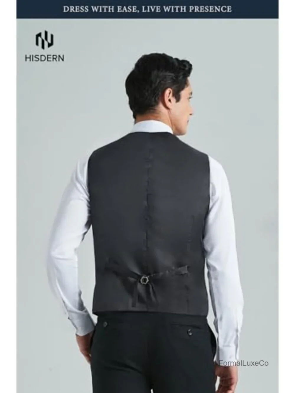 Men's Solid Silk Blend Suit Vest – 3-Button V-Neck Dress Waistcoat, Adjustable